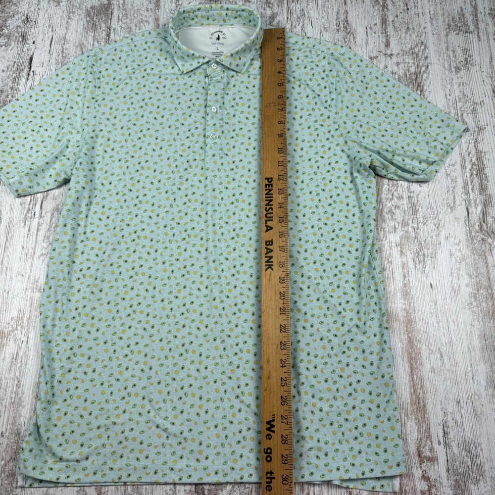 Johnnie-O Top Shelf Mens Large Avocado Lemon Print Polo Shirt Blue UPF 50 Golf - Picture 5 of 6